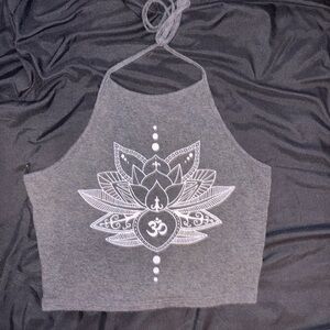Gray Halter Top with White Lotus Design